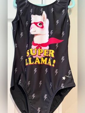Destira Super Llama Gymnastics Leotard JR Junior Black Lightning Bolt Print